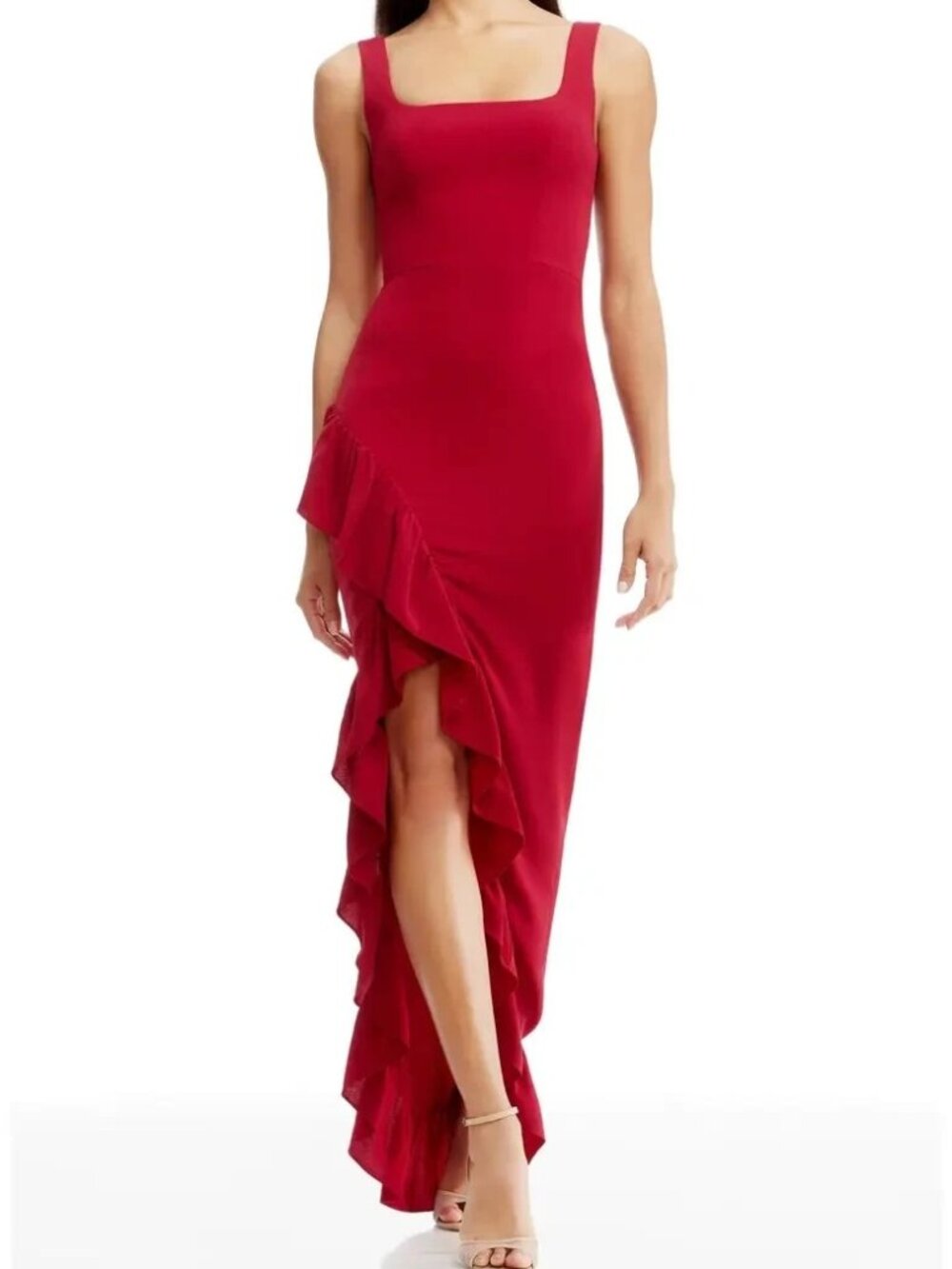 Dress The Population Garnet Red Charlene Ruffle Gown